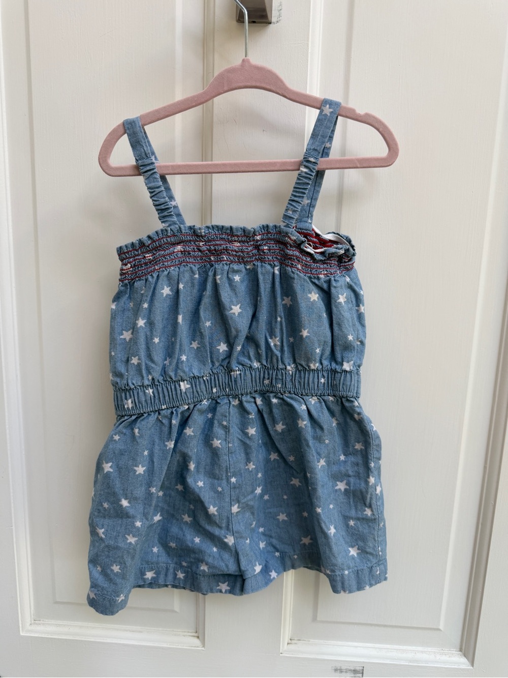 Way to Celebrate Patriotic 4T Girls Red White Blue Denim Star Tank Top Romper - Picture 6 of 6